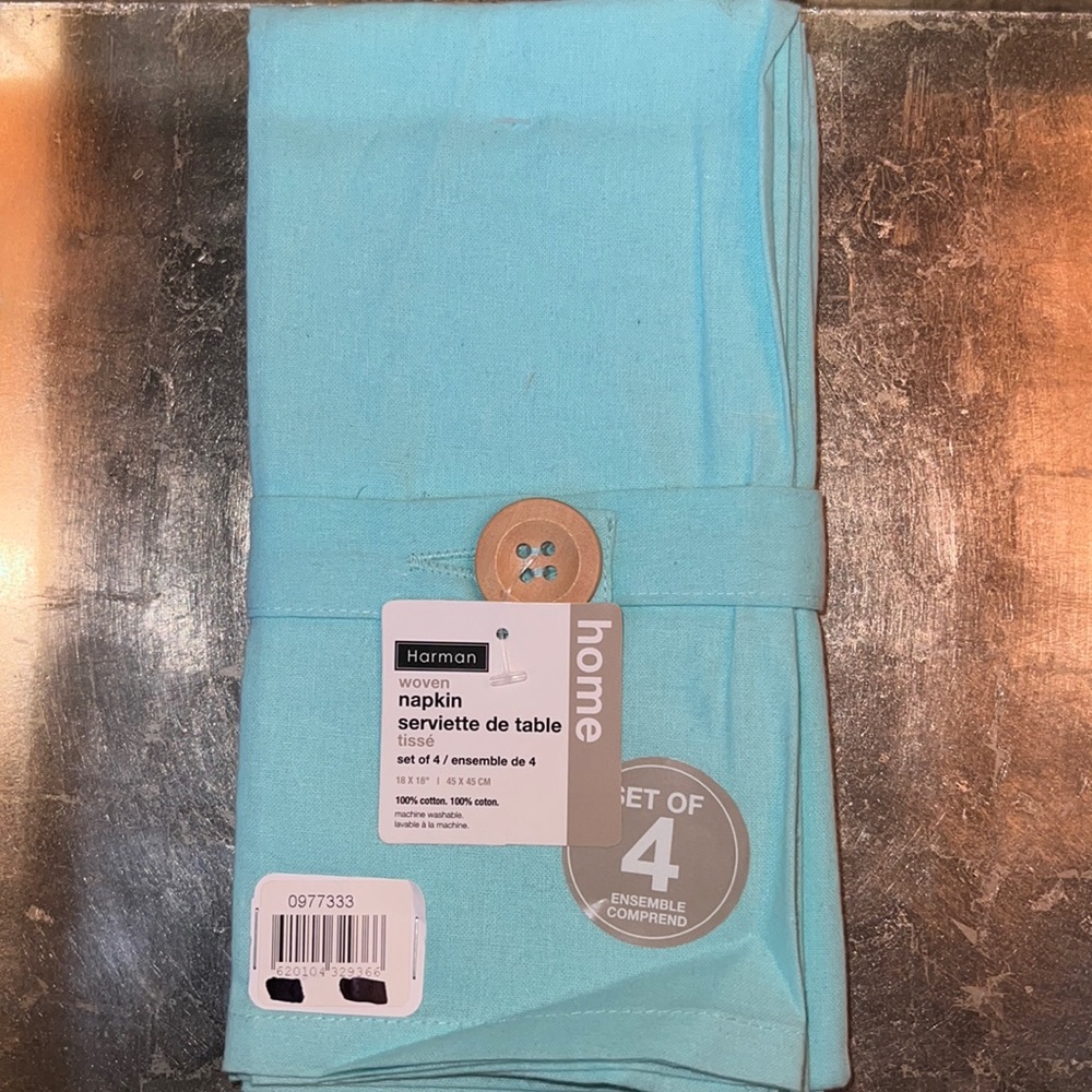 Harman set of 4 turquoise cotton woven napkin-NWT